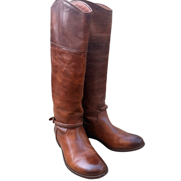 Frye Shoes - Frye Melissa Seam Harness Tall Riding Boots Brown Leather Women's 8 B USA